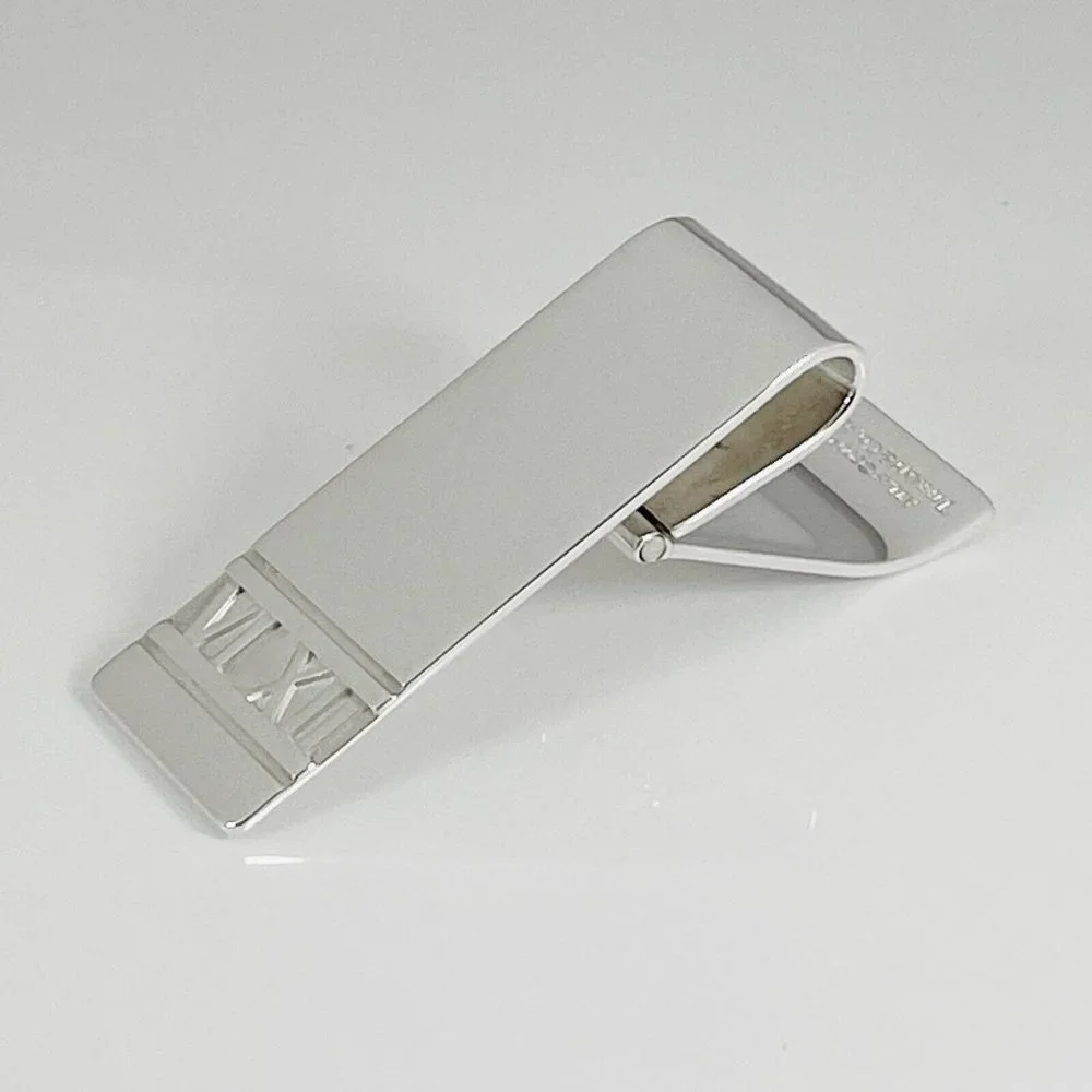 RARE Tiffany & Co Atlas Hinged Money Clip Roman Numerals in Sterling Silver